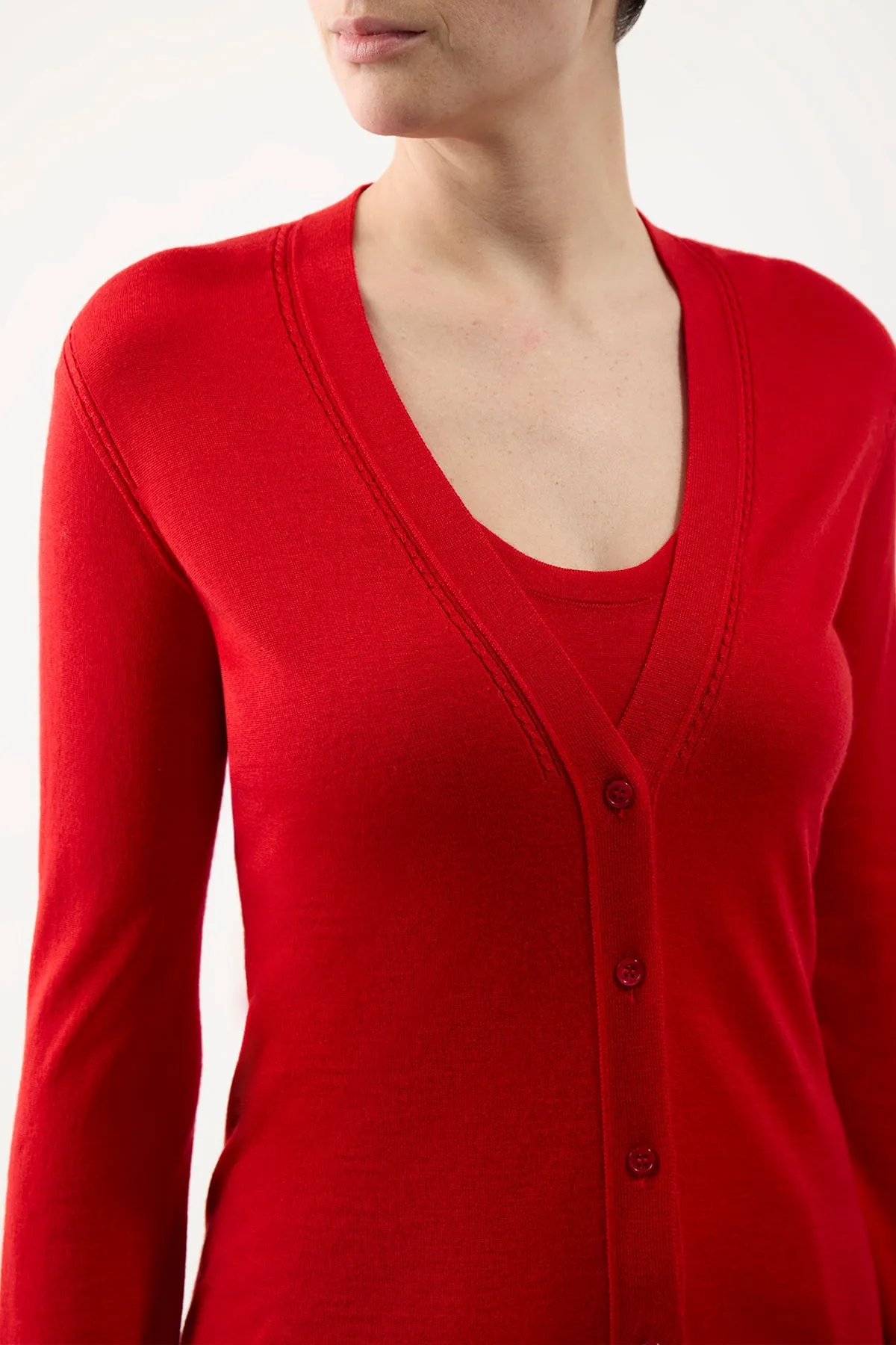 Tori Knit Cardigan in Red Topaz Cashmere Silk