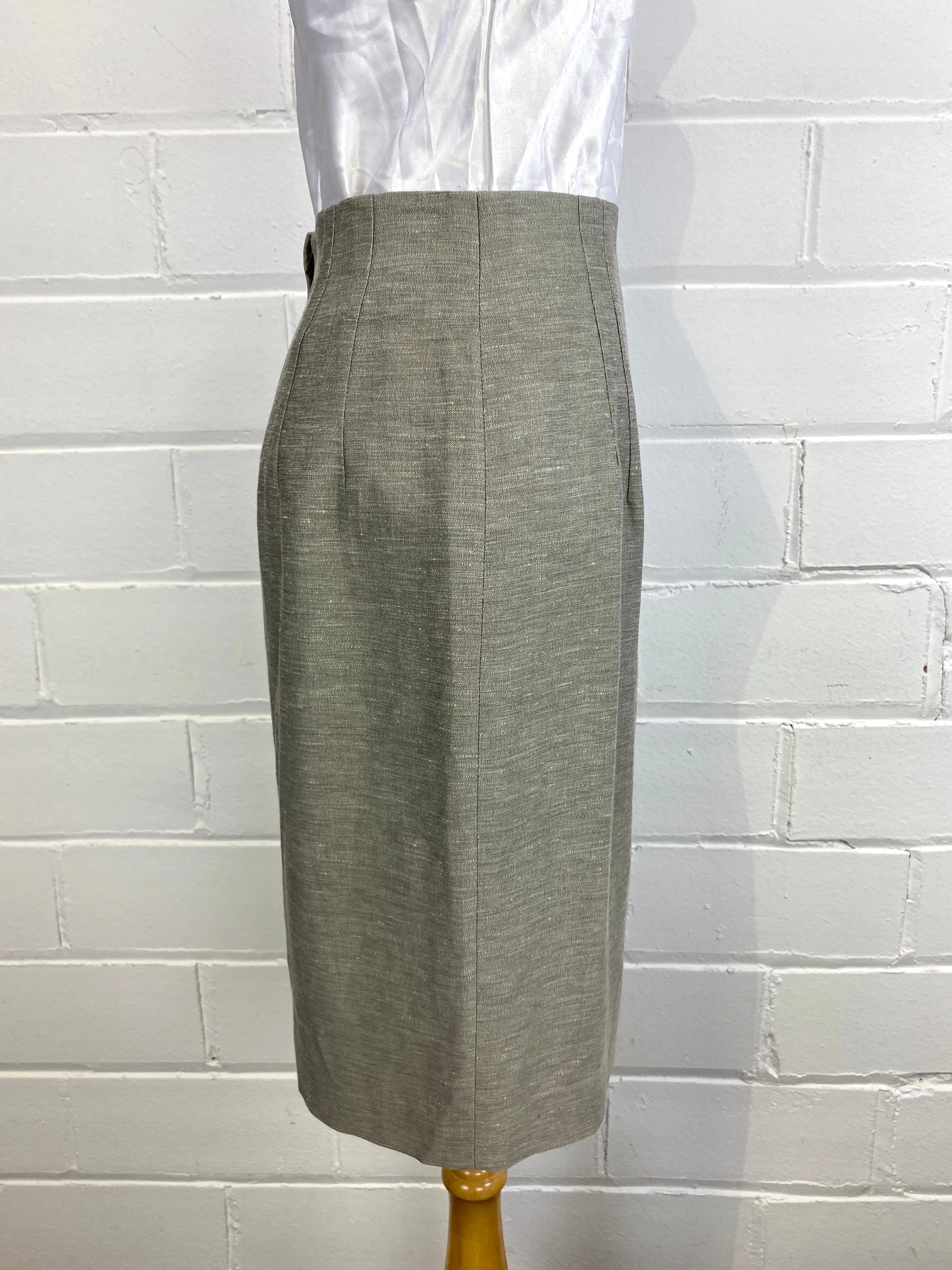 Vintage 1980s/90s Sunny Choi Grey Linen Pencil Skirt, Small