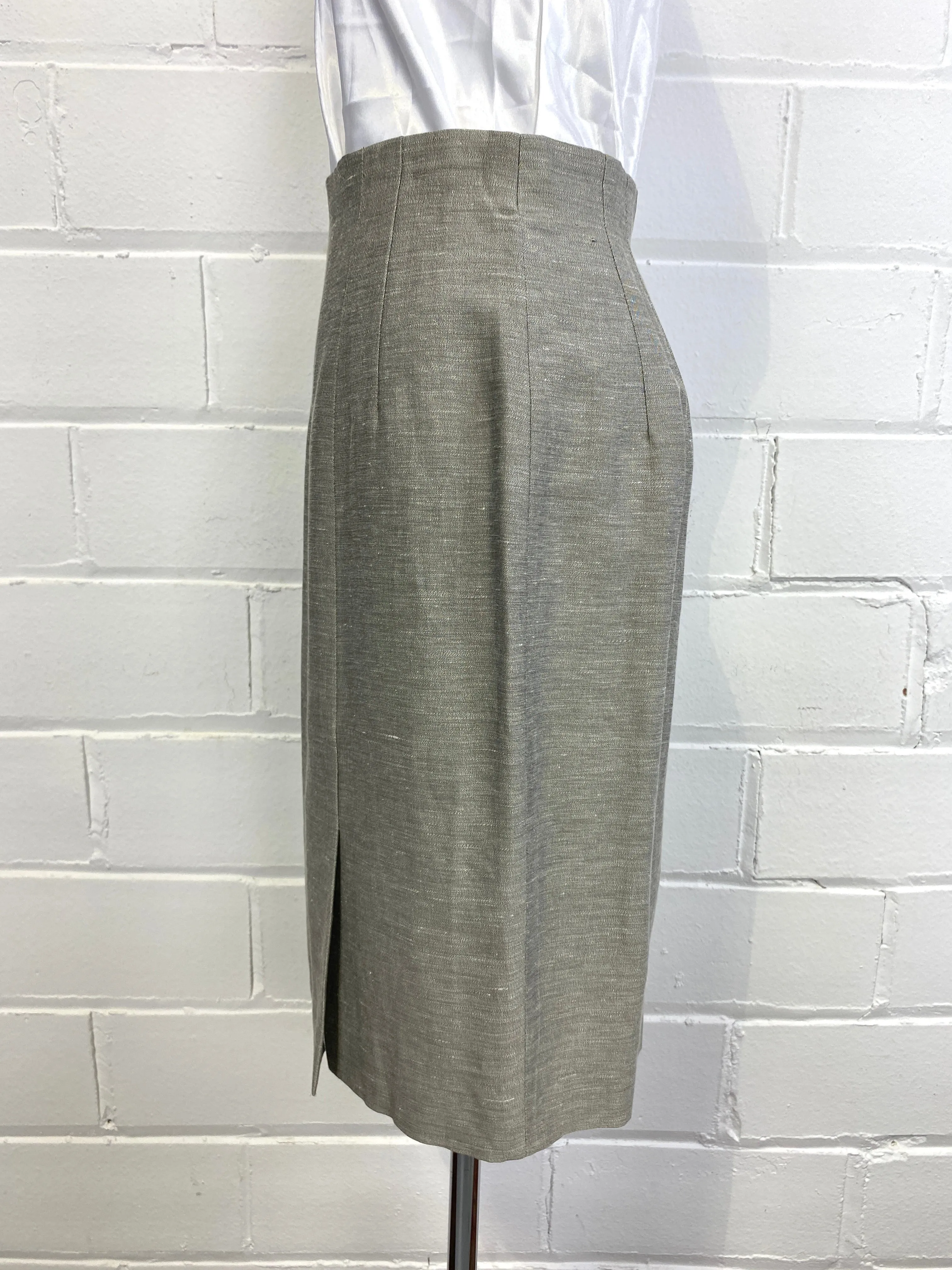 Vintage 1980s/90s Sunny Choi Grey Linen Pencil Skirt, Small