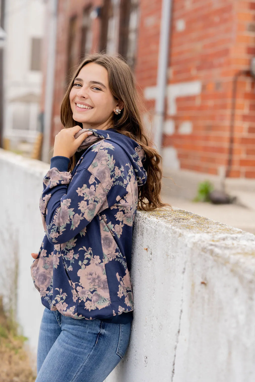 Vintage Floral Hooded Sweatshirt