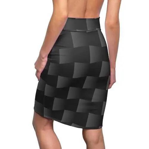 Womens Skirts, Black and Gray 3D Square Style Pencil Skirt