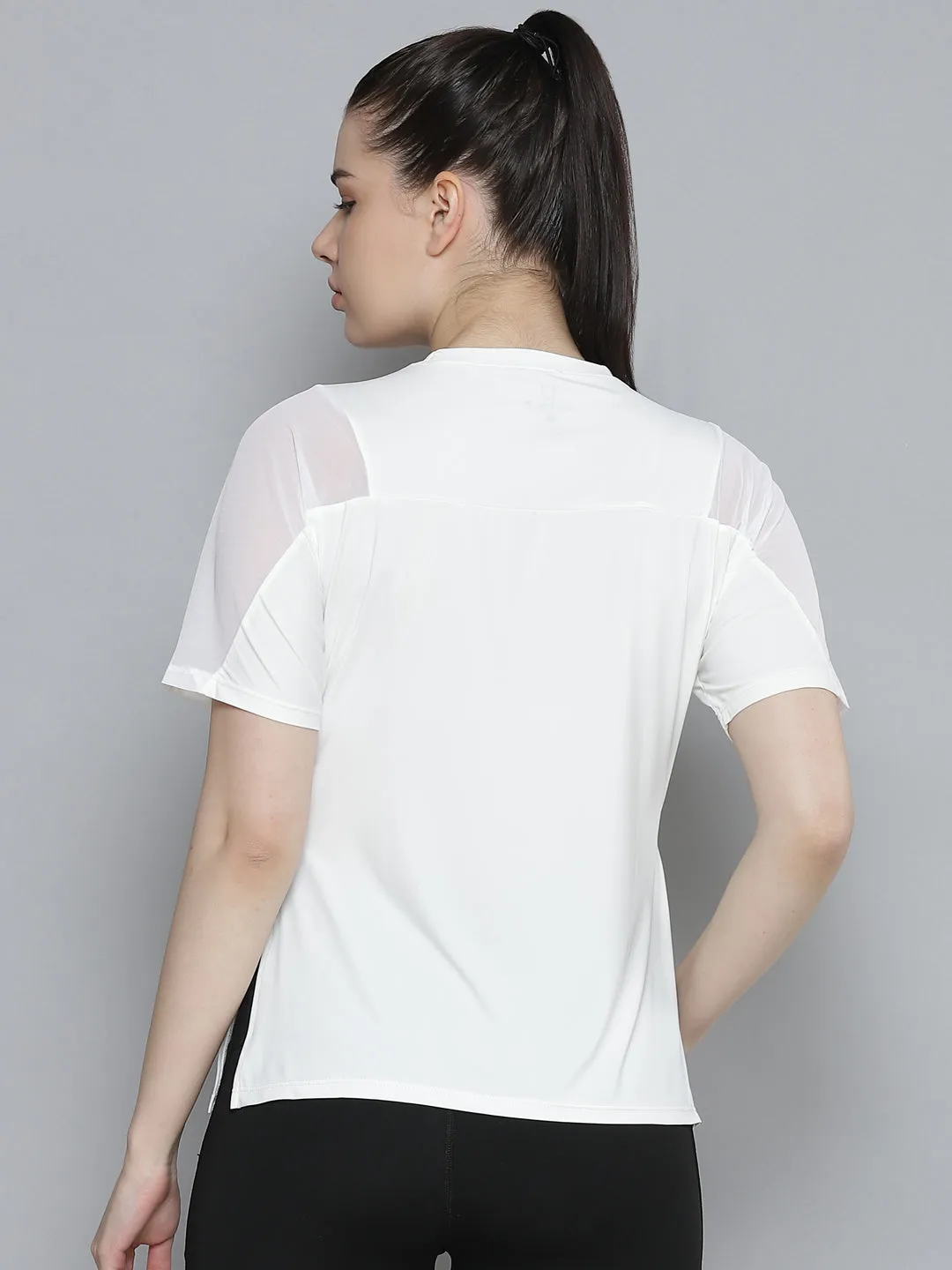 Women's White Solid Quick Dry Workout T-shirt