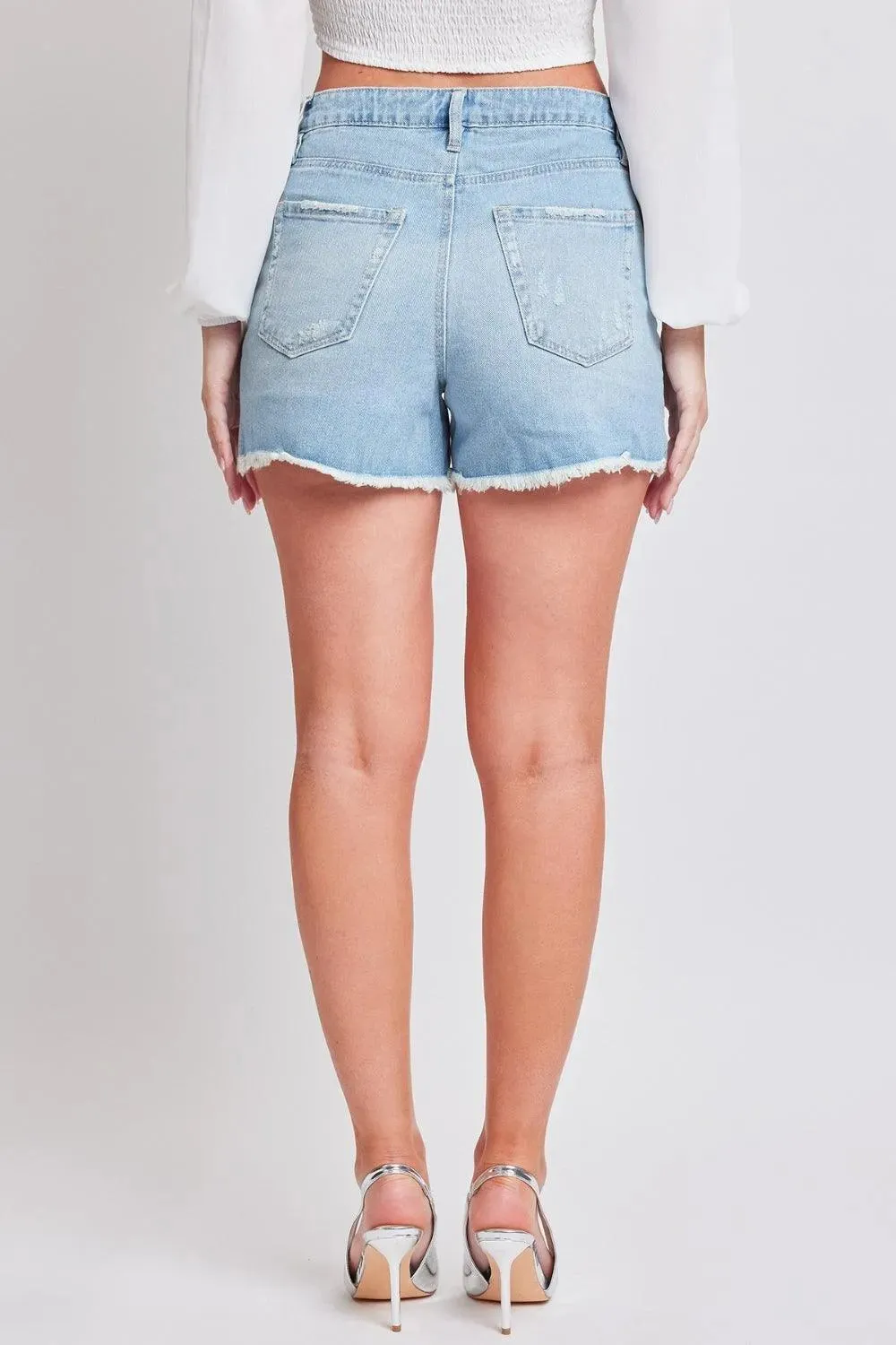 YMI Jeanswear Distressed Frayed Hem Medium Wash Denim Shorts